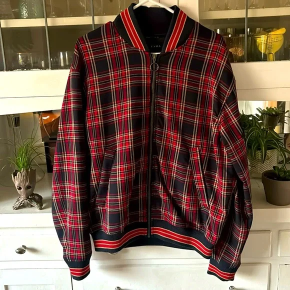 Zara Jackets Coats Zara Mens Medium Plaid Bomber Zip Jacket
